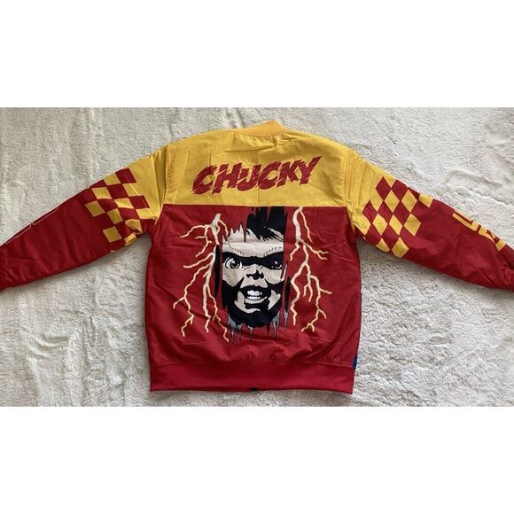 Reason X Chucky Good Guys Varsity Bomber Racing Red Jacket Men’s Sz L NEW - Picture 11 of 15